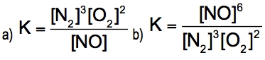 Equilibrium expression for the reverse reaction of nitrogen monoxide decomposition.