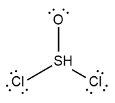 Lewis Dot Structure of a compound with sulfur and chlorine, showing a sulfur-hydrogen bond.