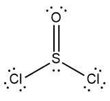 Lewis Dot Structure of SOCl2 showing sulfur, oxygen, and chlorine atoms.