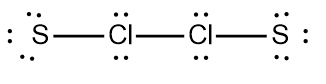 Final Lewis Dot Structure of disulfur dichloride (S2Cl2) illustrating sulfur and chlorine atoms.