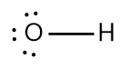 Lewis Dot Structure for hydroxide radical, showing O and H with unpaired electron.