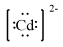 Lewis Dot symbol for Cadmium ion, Cd with two negative charges indicated.