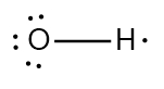 Another representation of Lewis Dot Structure for hydroxide radical, illustrating O and H with unpaired electron.