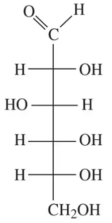 Structural representation of a monosaccharide with a carbonyl group and multiple hydroxyl groups.