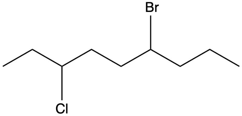 Skeletal formula showing a carbon chain with Cl and Br substituents.