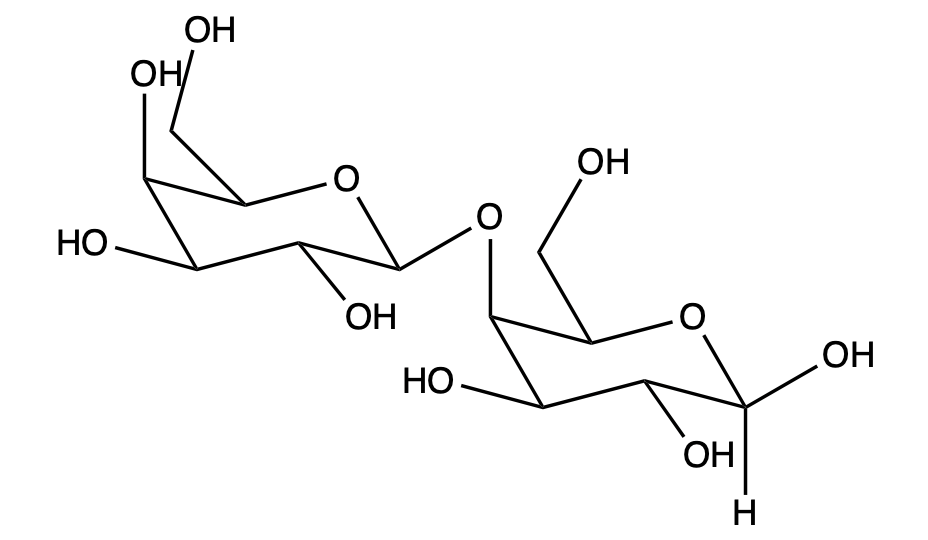 Disaccharide structure with two D-galactose units, highlighting the glycosidic bond.