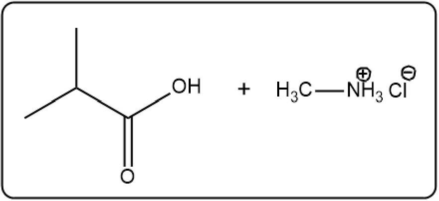 Hydrolysis reaction of isobutyramide with HCl producing isobutyric acid and ammonium chloride.