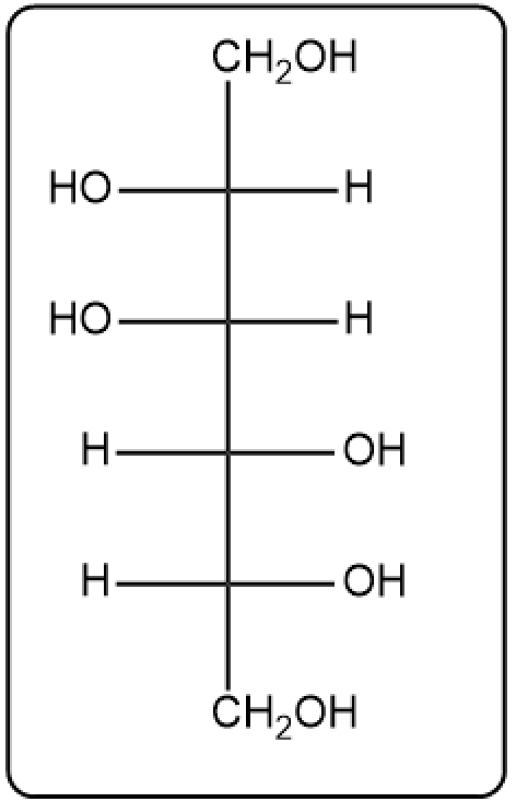 Fischer projection of D-mannitol, showing its hydroxyl substituents.