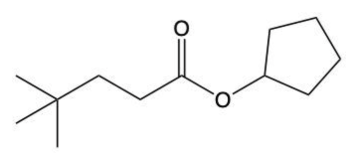 Structural formula of an ester with a cyclopentyl group and a tert-butyl butanoate chain.