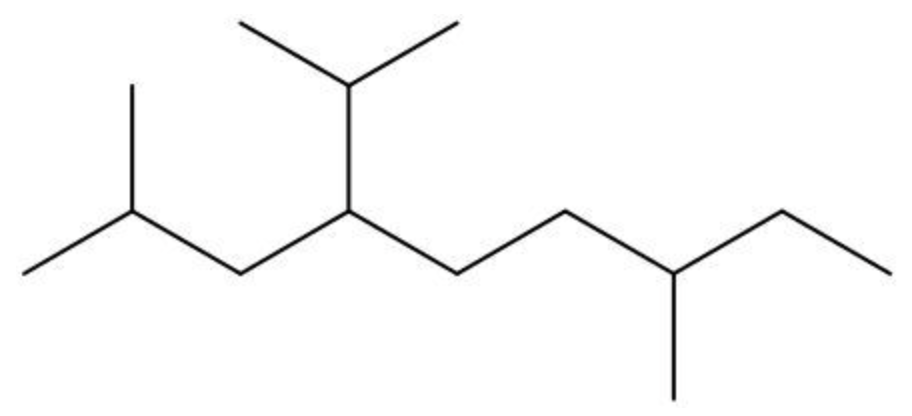 Skeletal structure of a nonane chain with methyl groups at positions 2 and 6 and a propyl group at position 4.