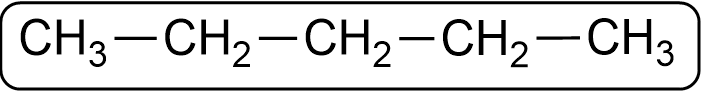 Condensed structural formula: CH3-CH2-CH2-CH2-CH2-CH3.