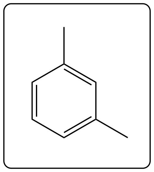 Line-angle structure of another isomer of xylene with two methyl groups on a benzene ring.