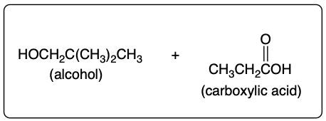 Reaction depicting an alcohol and carboxylic acid for ester synthesis.