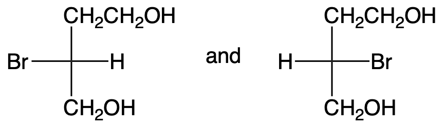 Fischer projections comparing two structures to identify if they are identical or enantiomers.