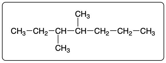 Condensed structural formula of 2-methyl-3-heptanol with an OH group.