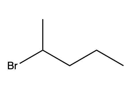 Skeletal formula of 1-bromo-3-methylbutane, depicting the arrangement of carbon and bromine atoms.