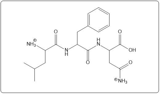 Peptide structure of Lys-Phe-Asp with one-letter abbreviation LFA.