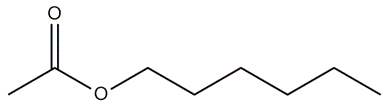 Structure of ethyl hexanoate, showing the ester functional group.