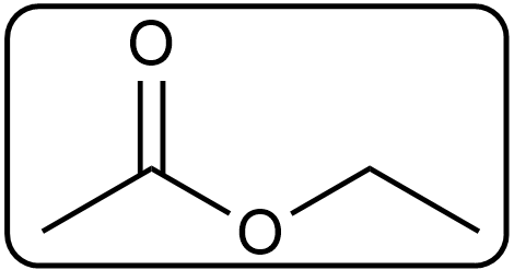 Chemical structure of ethyl propanoate, part of naming esters in carboxylic acids.