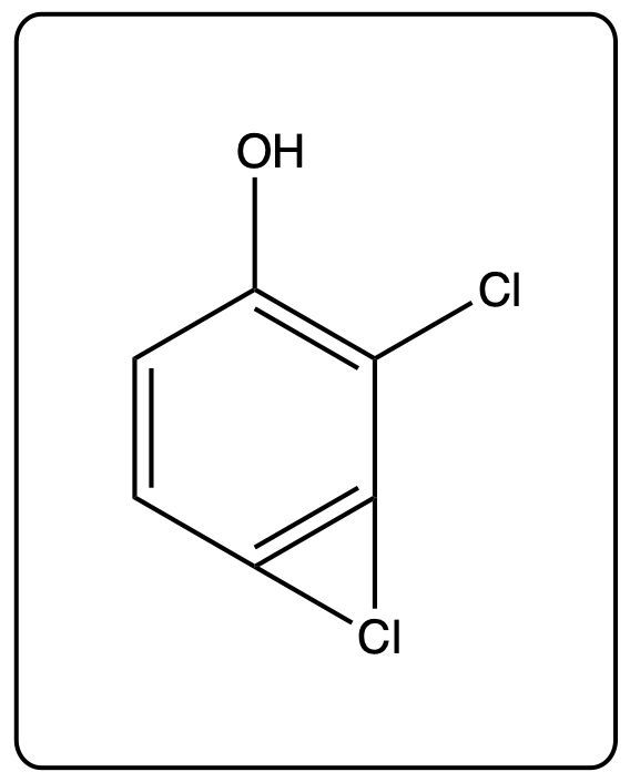 Condensed structural formula of 2,3,4-trichlorophenol showing hydroxyl and chlorine substituents.