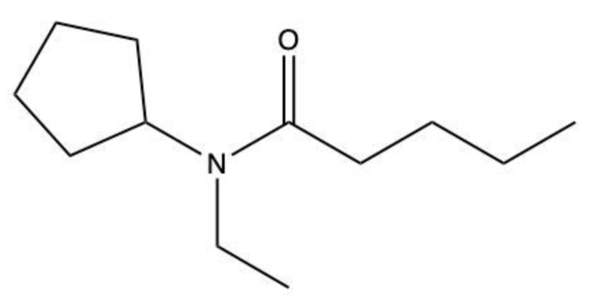 Structural formula of an amide with a cyclopentyl and propyl group attached to the nitrogen and a valeramide chain.