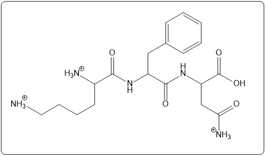 Peptide structure of Lys-Phe-Asp with one-letter abbreviation LPA.