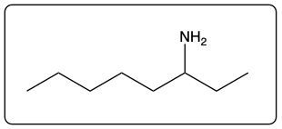 Chemical structure of hexanamine with an amino group at the end of a hexane chain.