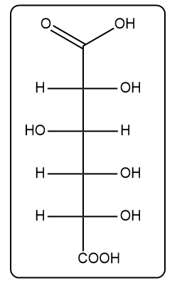 Fischer projection of D-mannose oxidized at C1, featuring hydroxyl and carboxyl groups.