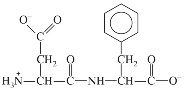 Structure of a dipeptide with switched C-terminal and N-terminal amino acids, featuring aspartame components.