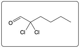 Chemical structure of 1,1-dichlorohexan-2-one with the carbonyl group and chlorine atoms.