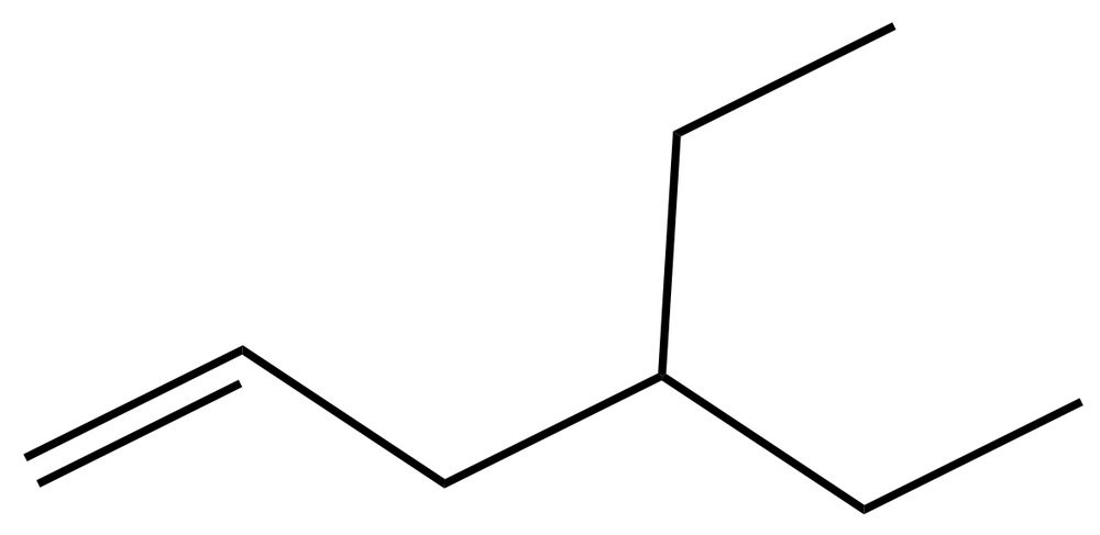 Structural formula of an alkene showing a carbon chain with a double bond and branched alkyl groups.
