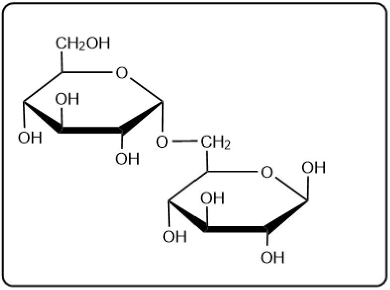 Chemical structure of Galβ(1→6)Glcα disaccharide with labeled hydroxyl groups.