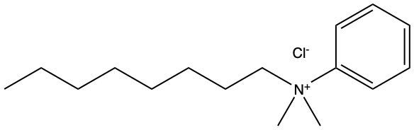 Chemical structure of a quaternary ammonium salt used in mouthwash.