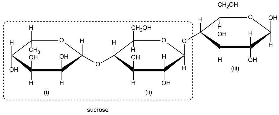 Trisaccharide diagram highlighting sucrose within the structure.