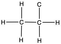 Structural formula of propane (C3H8) showing carbon and hydrogen bonds.