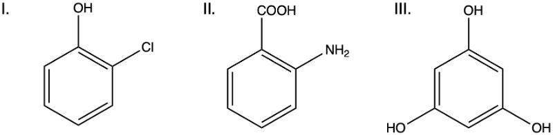 Structures for 2-Chlorophenol, 2-Aminobenzoic acid, and 1,3,5-Benzenetriol.