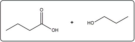 Line-angle structure of a protonated ester and an alcohol product.