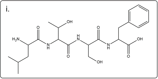 Line-angle structure of isoleucylthreonylserinylphenylalanine for educational purposes.