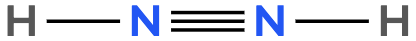 Lewis dot structure of diazene (N2H2) showing single and triple bonds between nitrogen and hydrogen atoms.