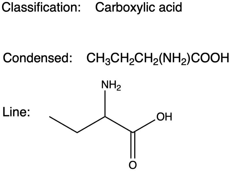 Carboxylic acid classification with condensed and line-angle structures.