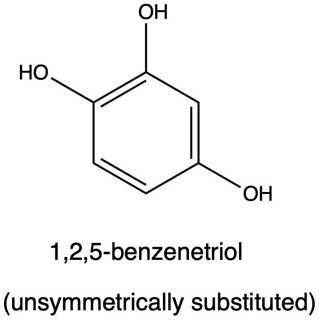 Structure of 1,2,5-benzenetriol, unsymmetrically substituted.