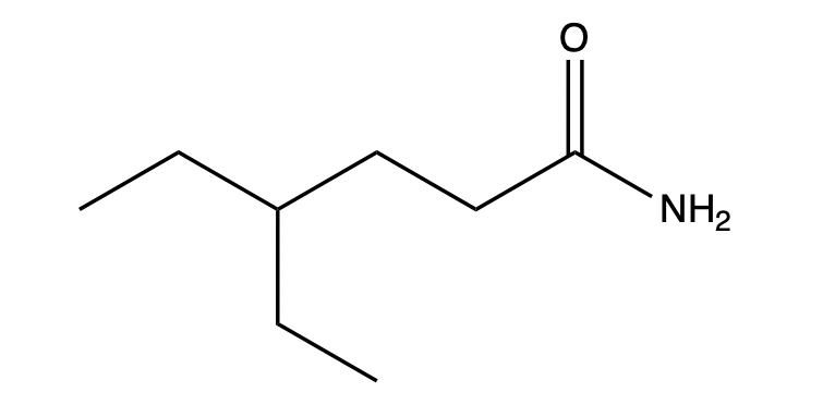 Another representation of 3-ethylhexanamide highlighting the amide functional group.