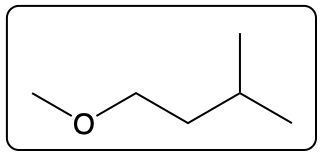 Structural formula of 1-ethoxy-2-methylpropane with an ether bond in a unique configuration.