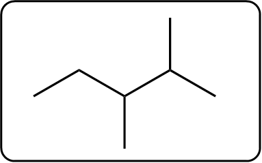 Skeletal structure of a branched organic molecule with a vertical carbon chain.