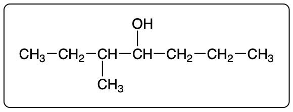 Condensed structural formula of 3-methyl-4-heptanol with an OH group.