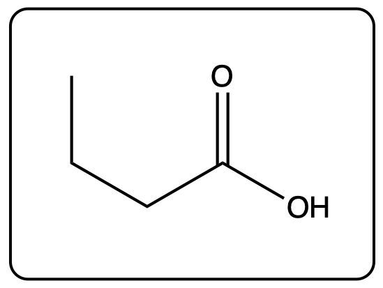 Structure of butanoic acid with a hydroxyl group, indicating a neutral state.