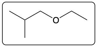 Structural formula of 1-ethoxy-2-methylpropane highlighting the ether bond position.