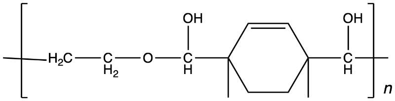 Chemical structure of a polymer with hydroxyl and ethylene glycol units from esterification.