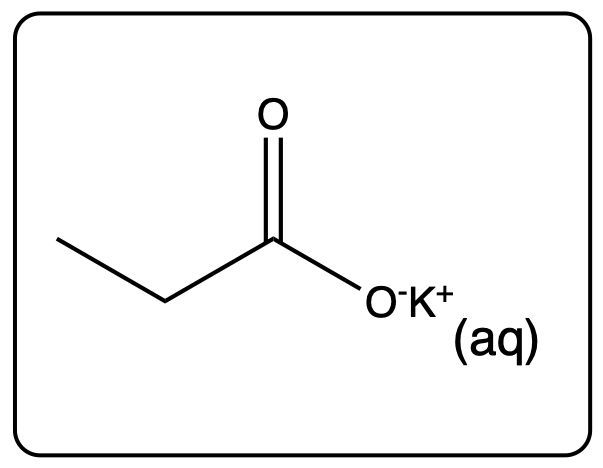 Structure of potassium propanoate in aqueous solution.