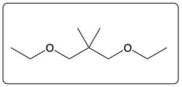 Chemical structure of 1,3-diethoxy-2,2-dimethylpropane with slight variations.
